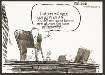 I can't very well sign a civil rights bill if it discriminates against businessmen who won't hire women and minorities!...